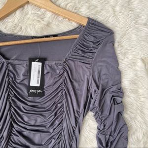 Nwot Nasty Gal Slinky Ruched Top Charcoal Gray Square Neck Size 4
